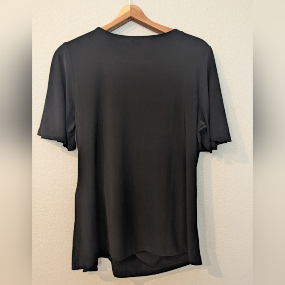 ANNE KLEIN Black Short-Sleeve Top With Side Tie/Gather Large - Picture 2 of 9
